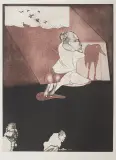 Janusz Przybylski, Tyle ptaków do złapania, 1969, akwaforta, akwatinta barwna, papier