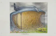 Jacek Yerka, Hangar, 2009, kredki barwne, ołówek, karton