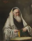 ŻYD W TAŁESIE, Z KSIĘGĄ W DŁONIACH by Nierozpoznany malarz polski, ok. 1900, olej, deska, sold Jun 2011