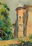 ZAMEK W DĘBNIE by Julian Fałat, ok. 1908, akwarela, ołówek, papier, sold Jun 2011