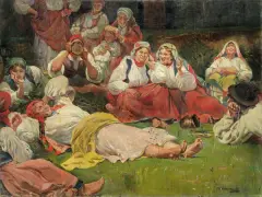 ODPOCZYNEK by Wincenty Wodzinowski, ok. 1930, olej, płótno naklejone na tekturę, sold Jun 2011