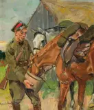 POJENIE KONI by Wojciech Kossak, 1932, olej, płótno, sold Jun 2011