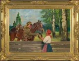 UŁAN I DZIEWCZYNA by Jerzy Kossak, 1933, olej, tektura, sold Jun 2011