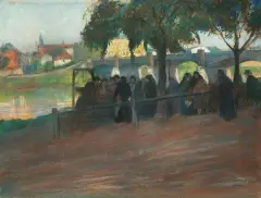 Artur Markowicz, TARG RYBNY NAD WISŁĄ, pastel, papier