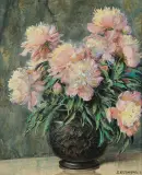 Stanisław Ejsmond, BUKIET RÓŻOWYCH PIWONII, 1923, akwarela, pastel, ołówek, papier na tekturze