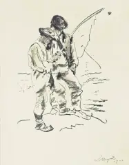RYBACY by Leon Wyczółkowski, 1910, litografia kredką, papier, sold Jun 2011