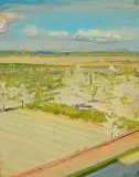 Ignacy Pinkas, PEJZAŻ WIOSENNY, przed 1919, olej, tektura