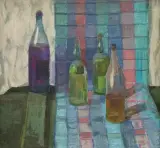Andrzej Wróblewski, MARTWA NATURA Z BUTELKAMI, 1954, olej, płótno
