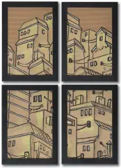 Daniel Chazme Kaliński, Miasto (cztery obrazy oprawione oddzielnie) 2011, technika mieszana, papier