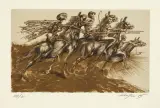Jeźdźcy Apokalipsy by Jan Lebensztejn, 1985, litografia sepiowa, papier krem. z suchą pieczęci, sold Apr 2011