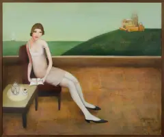 Mira Andrzejewska Kalkowska, Siesta-obraz mieszczański, 2003, olej, płótno