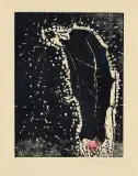 Tadeusz Brzozowski, Rycina z katalogu Konfrontacje 60, 1960, linoryt kolorowany akwarelą, papier kremowy