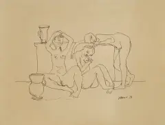 Otto Axer, Trzy akty kobiece, 1979, tusz pióro, papier kremowy
