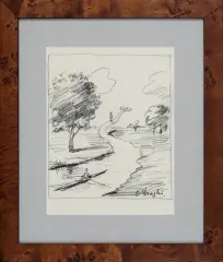 Kompozycja by Rafał Olbiński, kredka czarna, papier, sold Mar 2011
