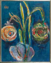 Halina Sukiennicka, Kompromis - Kwiat, 1987, olej, płótno