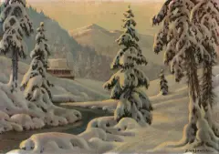 Dariusz Wasowicz, ZIMA W GÓRACH, olej, tektura