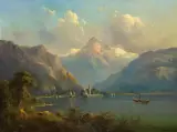 Guido Hampe, PEJZAŻ ALPEJSKI Z JEZIOREM, 1872, olej, płótno