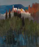 BAŚNIOWY PEJZAŻ Z ZAMKIEM by Nikołaj Wasiljewicz Orłow, 1918, olej, płótno, offered Mar 2011