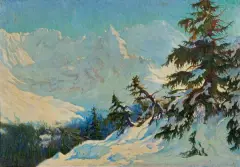 Władysław Ostrowski, TATRY ZIMĄ, 1927, olej, płótno naklejone na tekturę