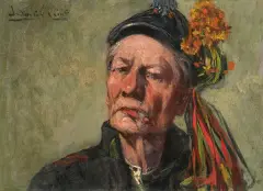 Ludwik Stasiak, AUTOPORTRET W STROJU KRAKOWSKIM, olej, tektura