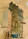Leon Wyczółkowski, KAMIENICE PRZYBYŁÓW W KAZIMIERZU, 1919, akwarela, kredka, papier,