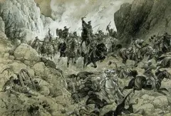 Charles-Boris de Jankowski, EPIZOD Z WALK ROSYJSKO-TURECKICH, 1915, akwarela, gwasz, karton