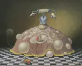 NAJJAŚNIEJSZA TELEFONIA PERŁOWA by Jacek Yerka, 2011, akryl, płótno, sold Mar 2011
