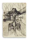 Jerzy Duda-Gracz, Na tle dworku, tusz pióro, papier zeszytowy w kratkę