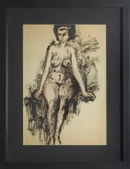 Zdzisław Lachur, Akt siedzący, 1961, tusz, kredka, papier