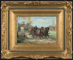 ROZPĘDZONY ZAPRZĘG by Władysław Chmieliński, olej, tektura, sold Dec 2010