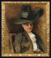 Stanisław Fabijański, PORTRET PANI W KAPELUSZU, przed 1911, olej, tektura