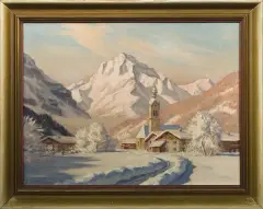 Erwin Kettemann, ZIMA W ALPACH, olej, płótno