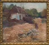 Stanisław Radziejowski, ZAGRODA WIEJSKA, olej, płótno naklejone na tekturę