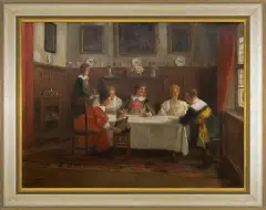 Frederick Vezin, TOWARZYSTWO PRZY STOLE, olej, płótno