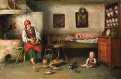 Franciszek Ejsmond, W IZBIE, olej, deska