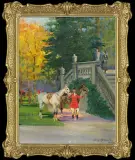PRZED PAŁACEM by Jerzy Kossak, 1933, olej, sklejka, sold Dec 2010