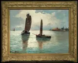 Georg Arnold, KUTRY RYBACKIE NA MORZU, olej, płótno