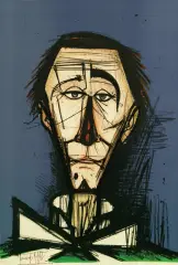 Bernard Buffet, Portret pana w muszce, litografia, papier