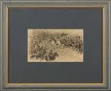 Roman Opałka, Bitwa, szkic, ok.1949-1950, tusz pióro, papier kremowy