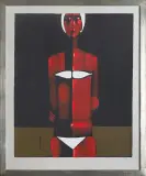 Pływaczka w białym kostiumie by Jerzy Nowosielski, 1999, serigrafia barwna, papier, sold Nov 2010