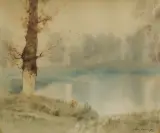 Maciej Nehring, JESIENNE MGŁY, 1945, akwarela, papier naklejony na tekturę