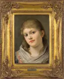 Gabriel von Max, PORTRET DZIEWCZYNY Z CHUSTĄ NA RAMIONACH, olej, płótno