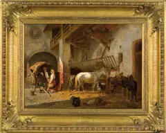Franz Quaglio, W STAJNI, 1885, olej, płótno