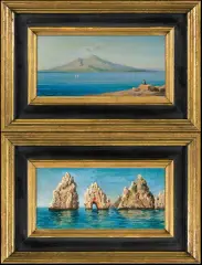 Andrea Cherubini, SKAŁY FARAGLIONI U BRZEGÓW CAPRI, olej, deska