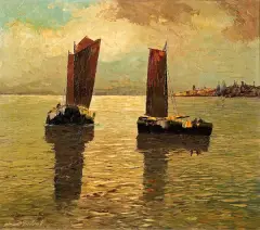 Georg Arnold, KUTRY NA MORZU, olej, płótno