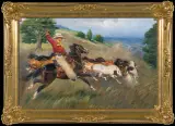 KOWBOJ PĘDZĄCY KONIE by Jerzy Kossak, 1937, olej, tektura, sold Oct 2010
