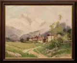 Eugen Carl Wilhelm Retzlaff, WIOSKA W ALPACH, olej, płótno