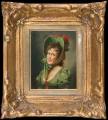 Alois Binder, PORTRET DZIEWCZYNY W ZIELONYM KAPELUSZU, olej, deska