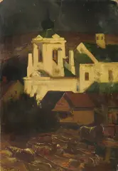 Stanisław Karniewski, TARG W KRZEMIEŃCU, 1930, olej, tektura