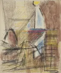 Edmund Piotrowicz, Na jeziorze, tusz pióro, akwarela, papier